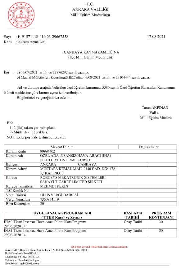 ADA İHA MEB RUHSAT
